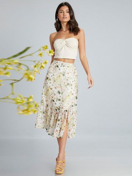

ruffle hem allover floral skirt i5mn#, Black