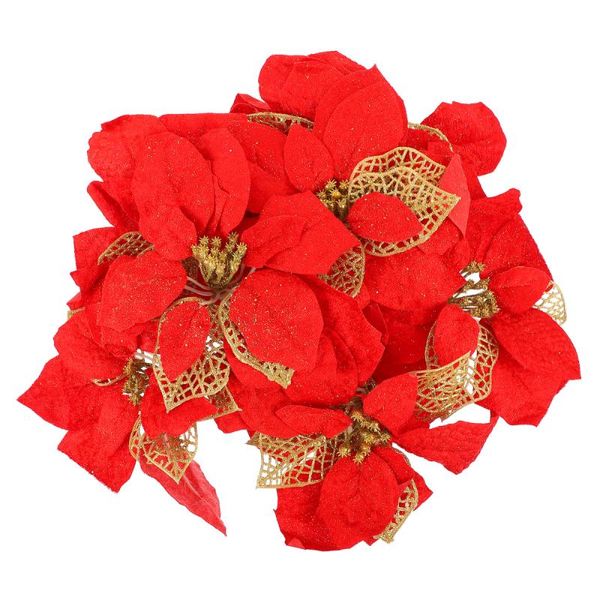 

10pcs christmas decor flowers artificial flowers vivid adornments (red)