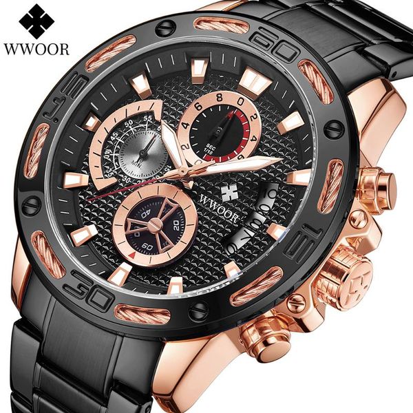 

wwoor 2021 black watches mens stainless steel quartz sport wrist watch male chronograph waterproof clock montre homme, Slivery;brown