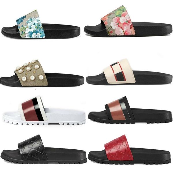 

designer men women sandals with correct flower dust bag shoes snake print slide summer wide flat sandals slipper, Black