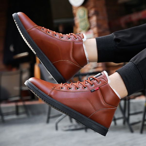 

gh7 men snow boots winter plush warm men lace-up non-slip male ankle boots waterproof autumn man work shoes