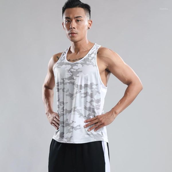 

running jerseys men's white camouflage i-shaped vest sleeveless halter loose quick-drying motion an aerobics training muscle coat1, Black;blue
