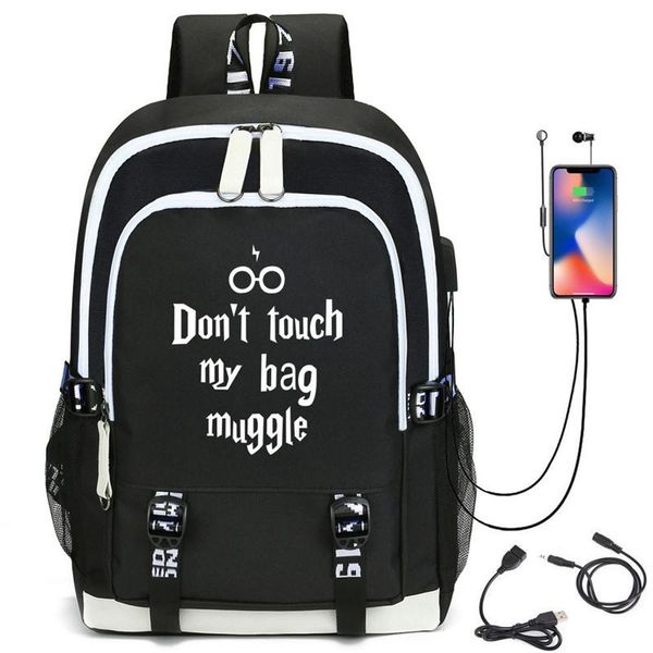 

backpack harry do not touch my bag love w/usb port teenagers student school bags travel laptop
