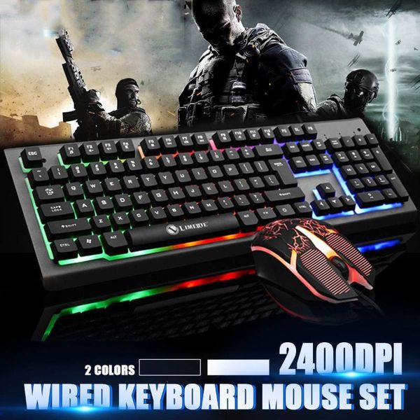 

keyboard mouse combos wired gamer 2400dpi led gaming combo backlight mechanical feel mice for pc laptop