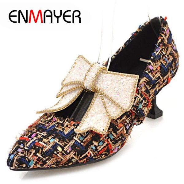 

enmayer pointed toe pumps shoes woman high heels shoes charms black apricot white slip-on plus size 43 cy029