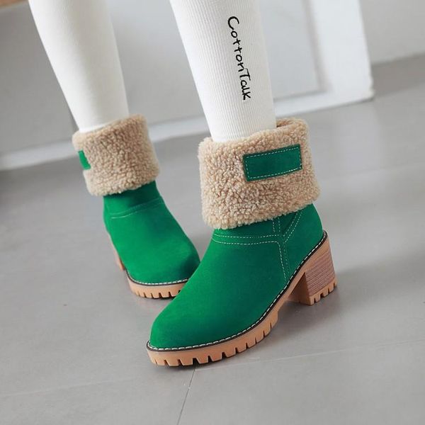 

boots big size fashion round-headed lamb wool thick heel warm s now velvet, Black