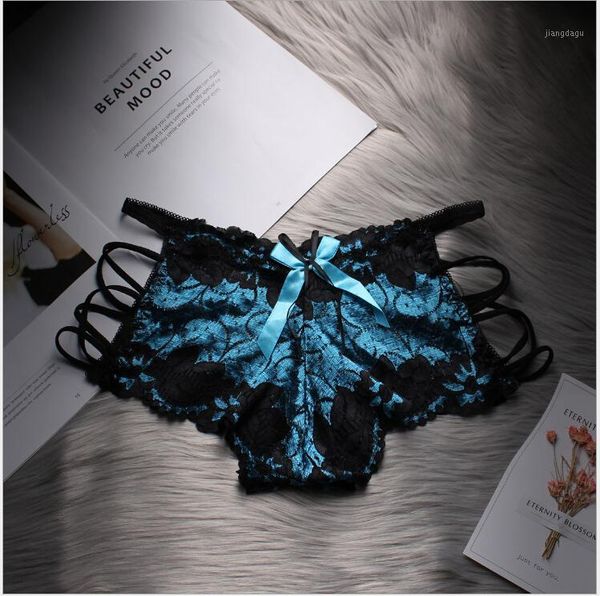 

women's panties women 2021 lace hollow out patchwork bandage low waist briefs 6 colors, Black;pink