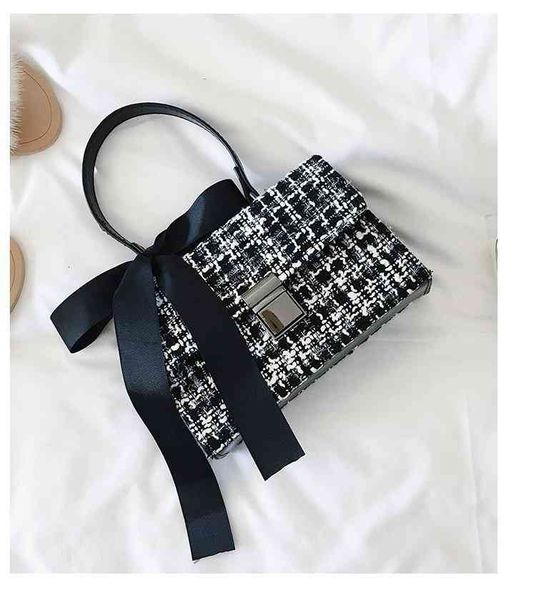 

bags handbags wallets 2021 autumn and winter small bag women's fashion woolen cloth contrast color silk scarf handbag korean simple sin, Black;red