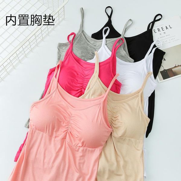 

women's tanks & camis solid color tank modal summer womens clothes with bra sports yoga slim basic shirt outer wear vest crop, White