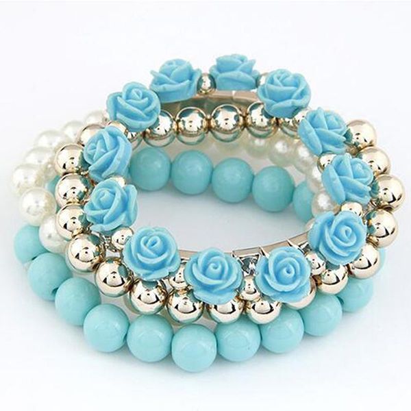 

charm bracelets european and american summer candy color rose multilayer elastic bracelet hand chain pulseras mujer bracelete feminino jewel, Golden;silver
