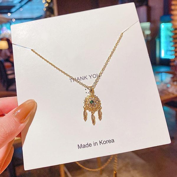

chains green zircon mesh pendant necklace bohemia titanium steel senior choker chain personality cold wind style jewelry for women gift, Silver