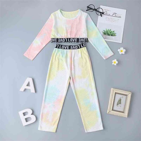 

winter children sets casual boys long sleeve o neck t-shirt pants letter rubber band tie-dyed clothes 2t-6t 210629, White