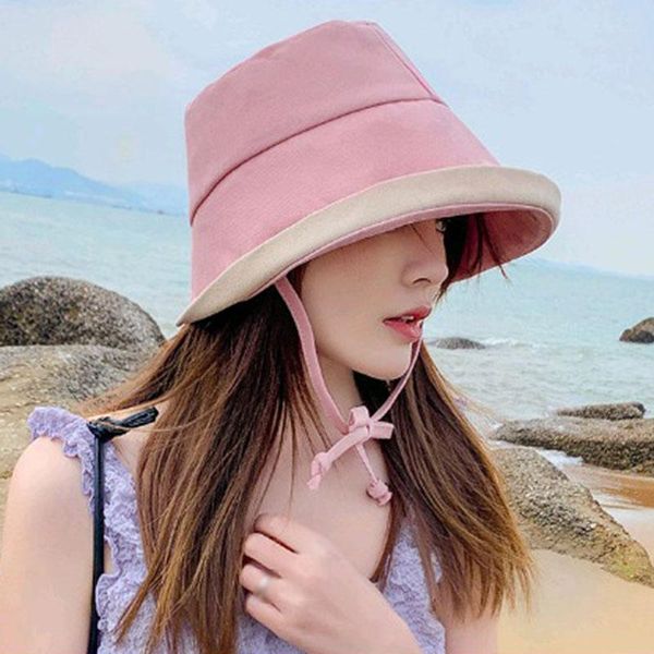 

wide brim hats summer women floppy beach hat breathable bucket solid color fishing sun protection cloth caps foldable, Blue;gray