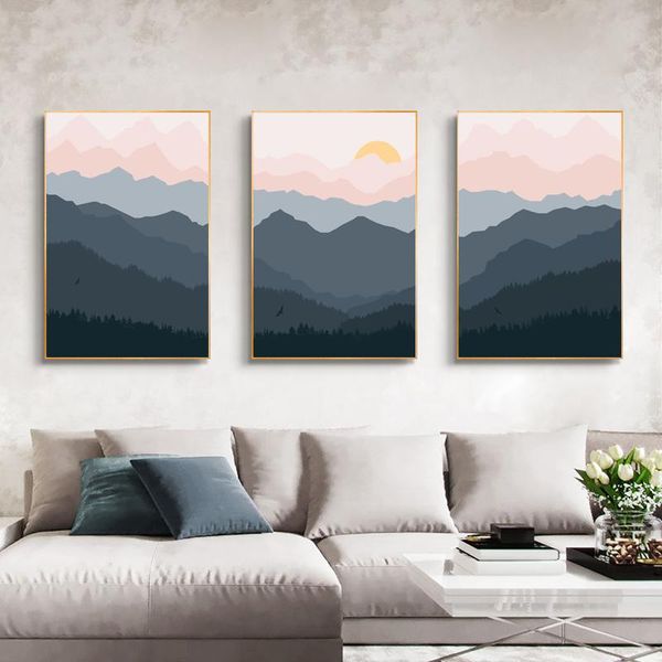 

paintings wall art canvas painting landscape sunset forest nordic posters and prints decor pictures for living room