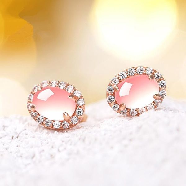

stud sterling 925 silver earrings female version of temperament crystal rose gold, Golden;silver