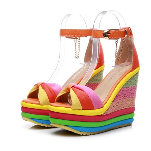 

dress shoes style sandals summer color high heels thick-soled waterproof platform one word buckle straw roman women's fashion cane, Black