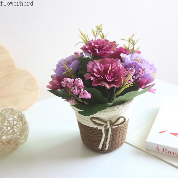 

decorative flowers & wreaths mother's day retro carnation rattan flower basket simulation small bonsai set lilac decoration home greene