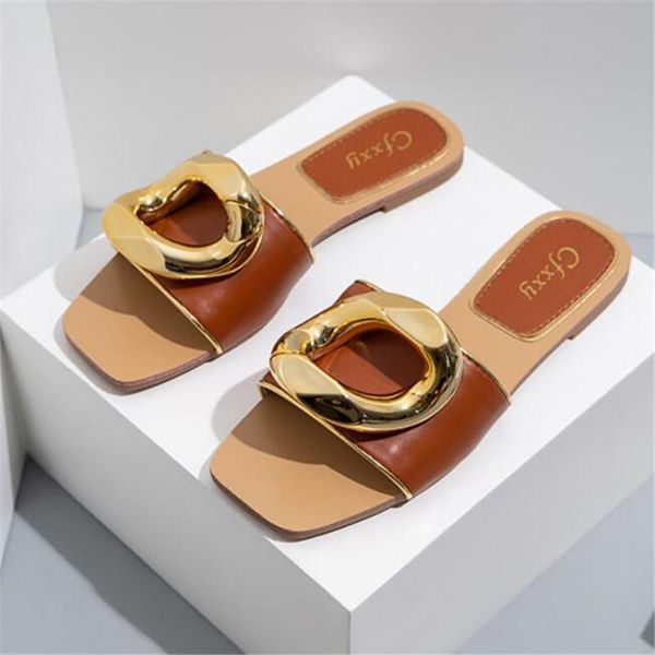 

slippers slipper women shoes woman 2021 slides sandals fashion design metal trim flat female, Black