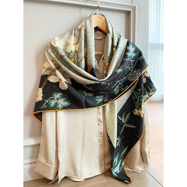 

scarves 2021 oil painting double-sided printed silk cashmere scarf women's comfortable warm fluffy 70*70cm, Blue;gray