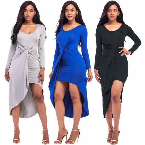 

casual dresses plus size women dress round-neck skinny night club long sleeve summer european and american style for ladies, Black;gray