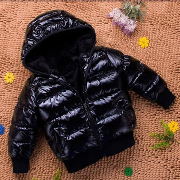 

Baby down cotton padded jacket, thick Hooded Winter Coat, solid color., Black