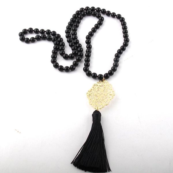 

pendant necklaces moodpc fashion bohemian jewelry pfm glass long knotted metall grid link tassel, Silver
