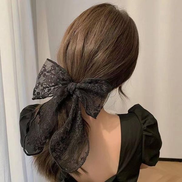 

hair accessories white black lace bowknot elastic band tie large bow clips barrettes for women girls ponytail holder