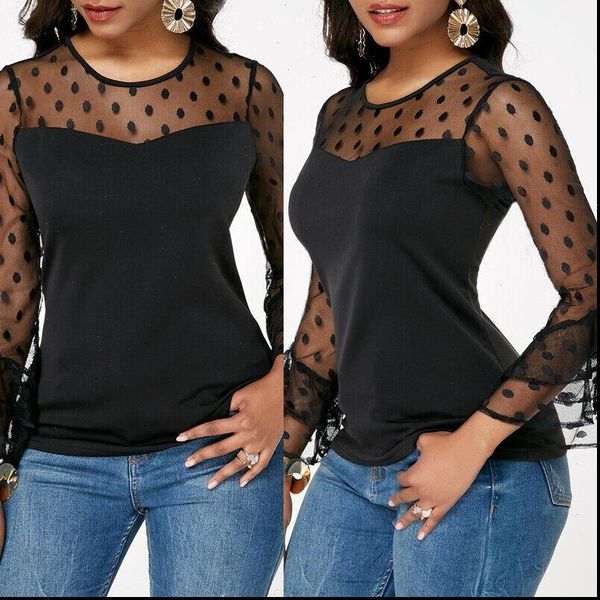 

2021 fashion women o neck ladies long sleeve polka dot blouses female black casual summer blouses new arrival, White