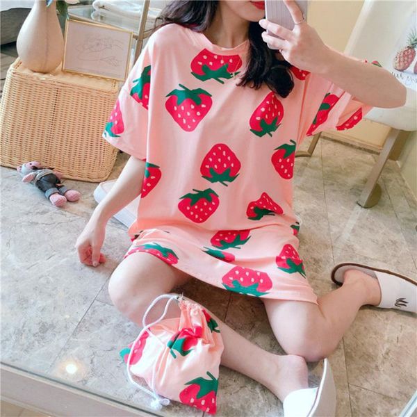 

women's sleepwear summer women pajamas sets cartoon printed with female leisure satin nightwear home suit nightgown plus size -3xl, Black;red