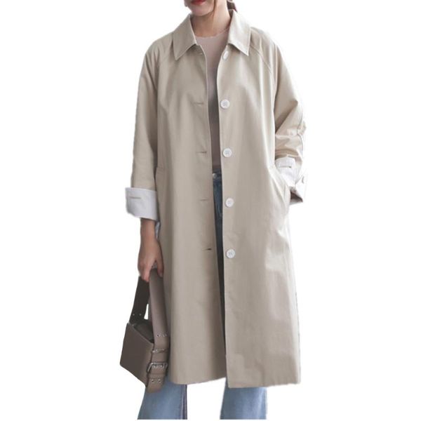 

women's trench coats autumn women windbreaker large size loose single-breasted solid color pocket female, Tan;black