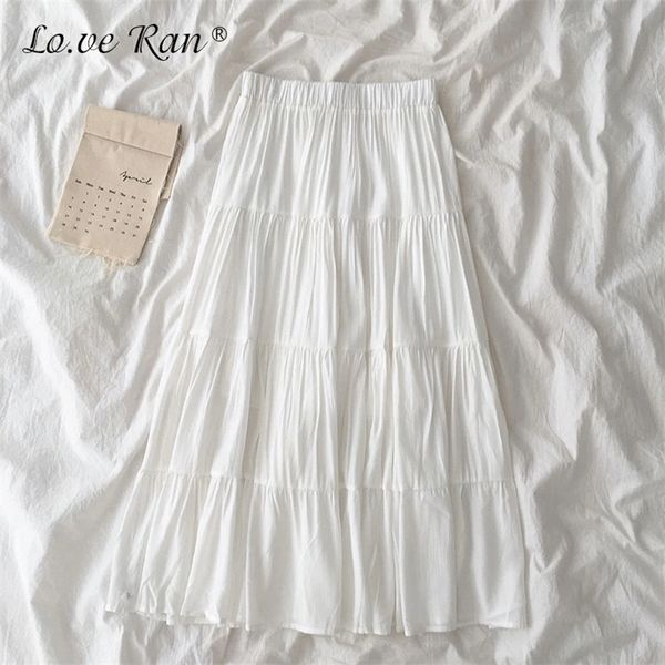 

korean pleated women's a-line skirt solid high waist elastic mid-length skirts female spring fashion sweet ladies bottoms 210311, Black