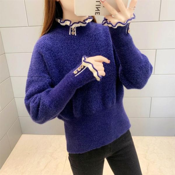 

women's sweaters girl flocking fur furry plush spring pullover o-collar warm sweater women pull slim cloth outer coat, White;black