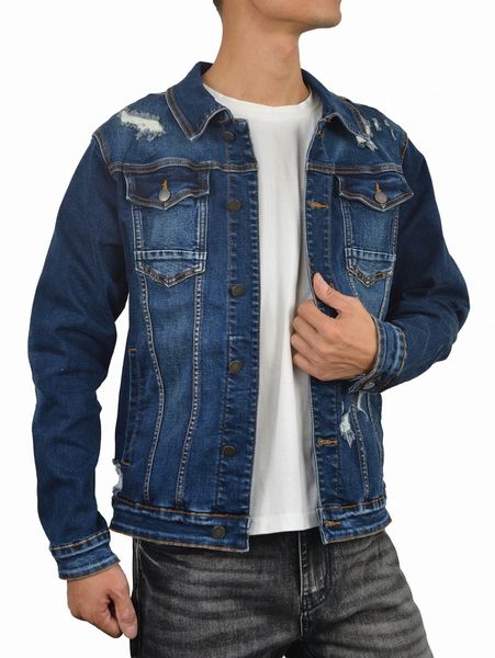 

men ripped flap pocket denim jacket n3gx#, Blue
