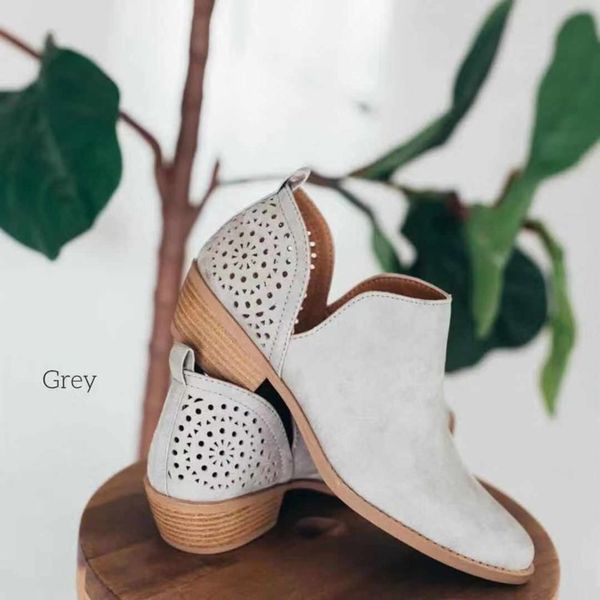 

spring and autumn hollow short boots round head low heel large women's sho, Black