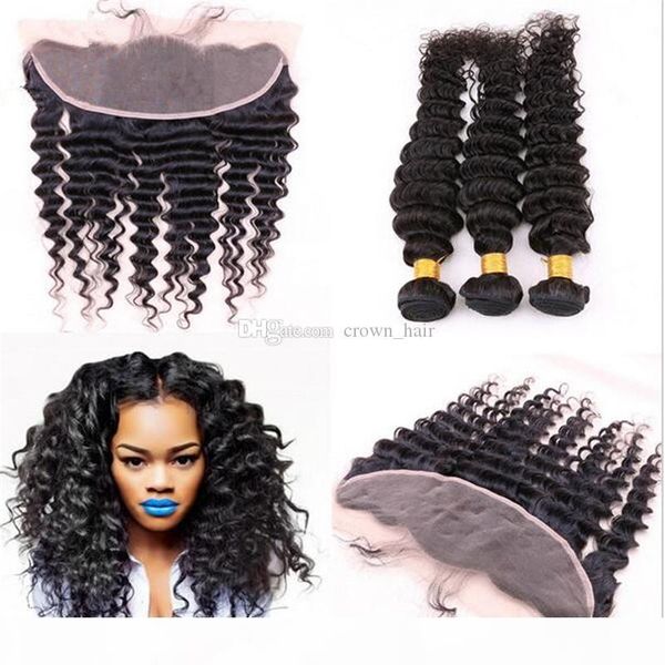 

deep wave human hair weaves with lace frontal 13x4 with baby hair brazilian 9a human hair bundles with frontal for black woman