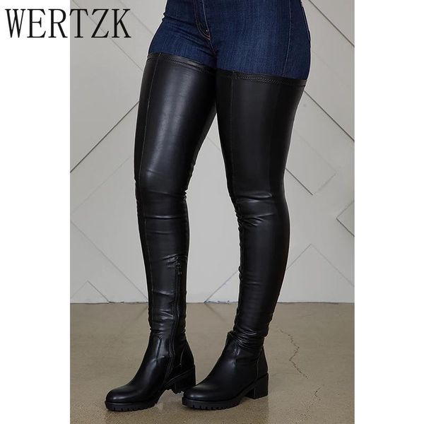 

boots black spring autumn pu material 2021 women over the knee fashion sesy straight thigh comfortable zapatos de mujer
