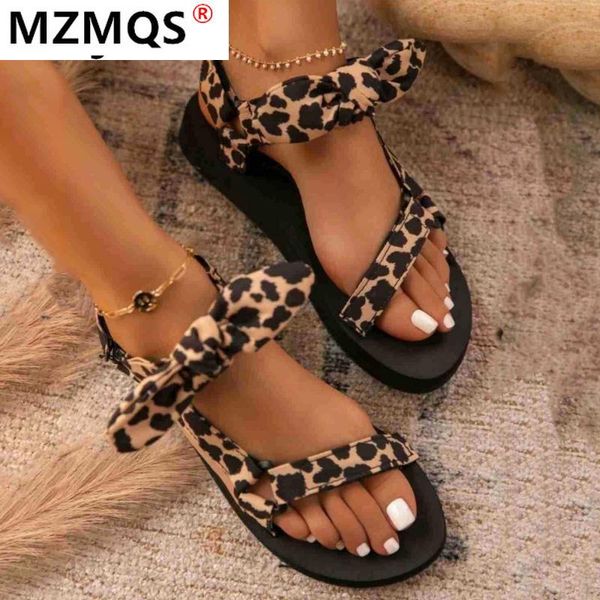 

sandals women color flat casual lace up bow shoes for ladies summer fashion 2021 outdoor leopard beach zapatillas mujer, Black