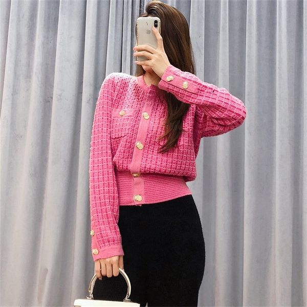 

knitted cardigan women's waistline slim 2021 early spring new pearl double button elegant sweater coatli, White;black