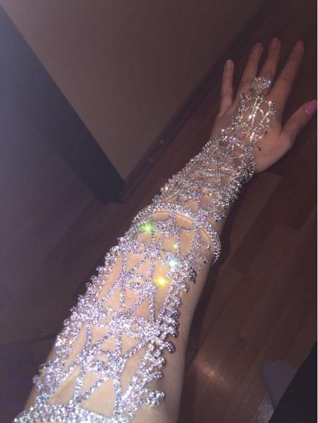 

fingerless gloves bling-bling rhinestone arm warmers dance ornaments bride' decoration 1order=1pc, Blue;gray