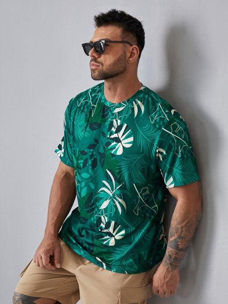 

extended sizes men tropical print tee o0cz#, White;black