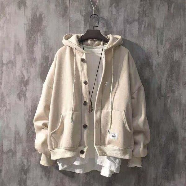 

men's jackets 2021 autumn trend loose hooded all-match sweatshirt jacket male high quality, Black;brown