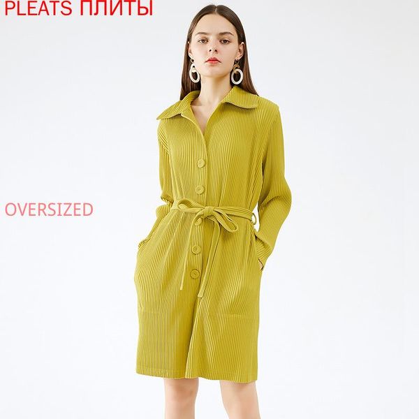 

women's trench coats windbreaker miyake folds autumn and winter korean style self-cultivation temperament casual cotton thick, Tan;black