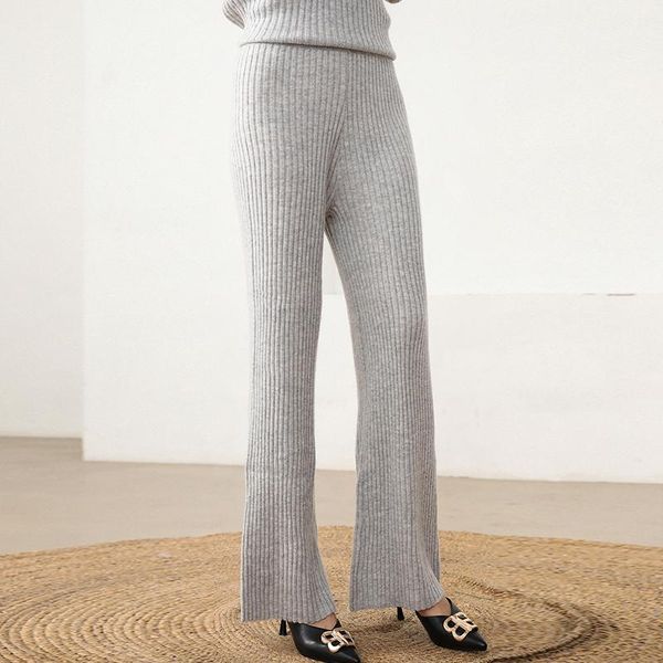 

women pants 2021 new autumn and winter soft elasticity comfortable high-waist 100% pure cashmere knitted pants female 7color, Black;white