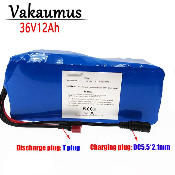 

vakaumus new/36v battery pack ebike 18650 42v 12000mah with 15 a bms t plug high capacity 12ah for 250w 350w 500w motor