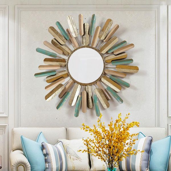 

european creative wall decoration mirror wall living room home pendant wrought iron retro hangings sun flower