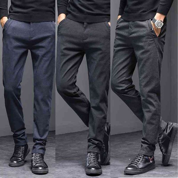 

casual men's autumn and winter thick slim straight versatile youth fashion light business formal pants men, Black