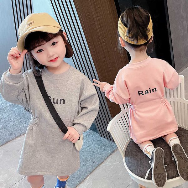 Meninas vestido de outono esporte estilo bebê menina vestido casual lonng sólido roupas inverno roupas crianças outono vestido roupas roupas 210715