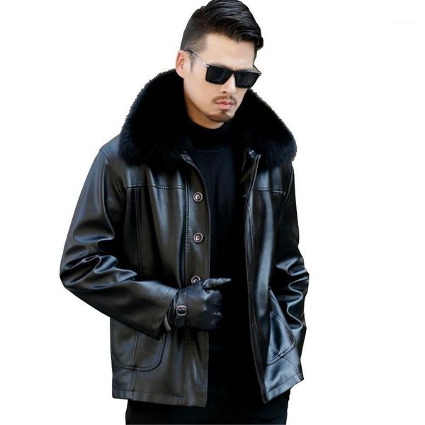 

men's autumn winter slim fit men's leather jacket and coat faux pu leather biker jackets male fur coats motorcycle jacket1, Black