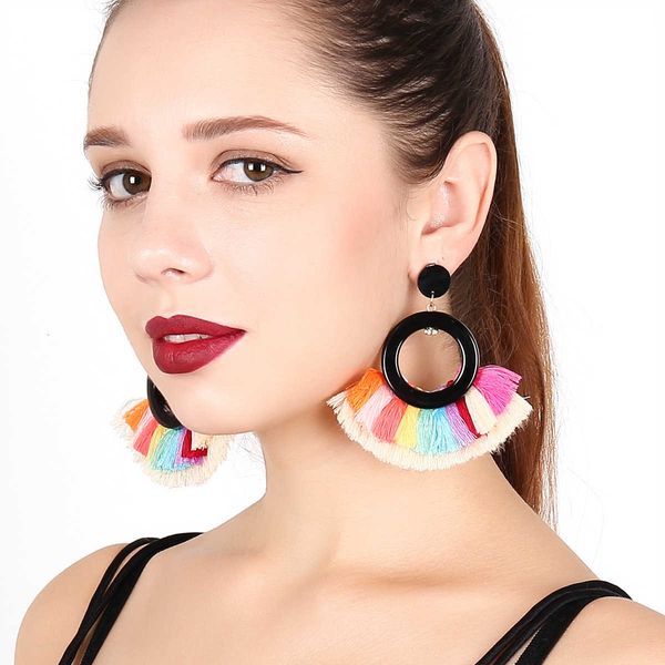 

bohemian popular cotton ear jewelry rainbow series double earrings b0654, Silver