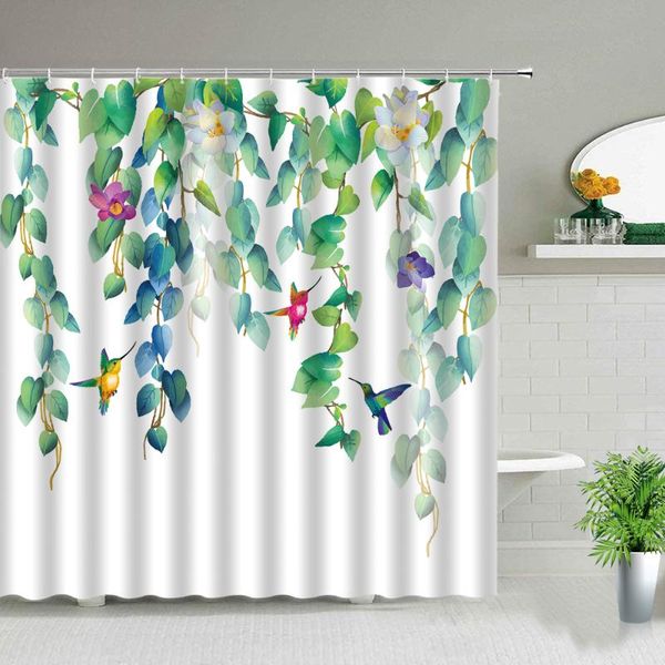 

shower curtains green leaf curtain set spring flower plant vine scenery home bathroom decor waterproof cloth hanging with hooks